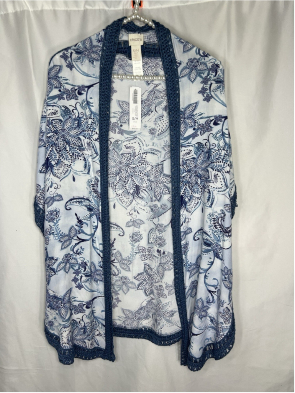Chicos Womens Size S/M Kimono Cardigan Shawl Topper Floral Print Vacation Resort